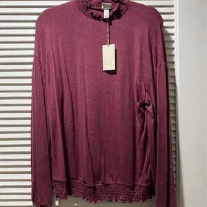 Burgundy Ruffle Trim Sweater, NWT